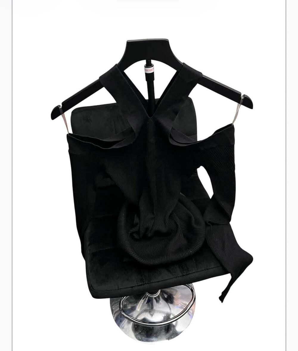 Black Knit Cold Shoulder Halter Cutout Top